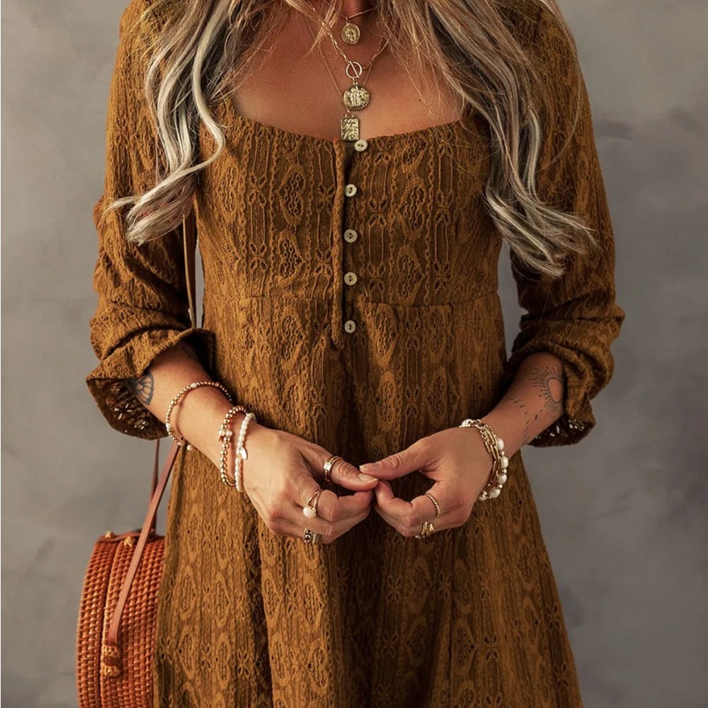 Elegant Brown Lace Dress